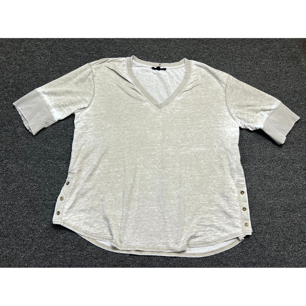 Jane and Delancey Blouse Top Womens XL Gray Cotton Side Button V Neck Casual